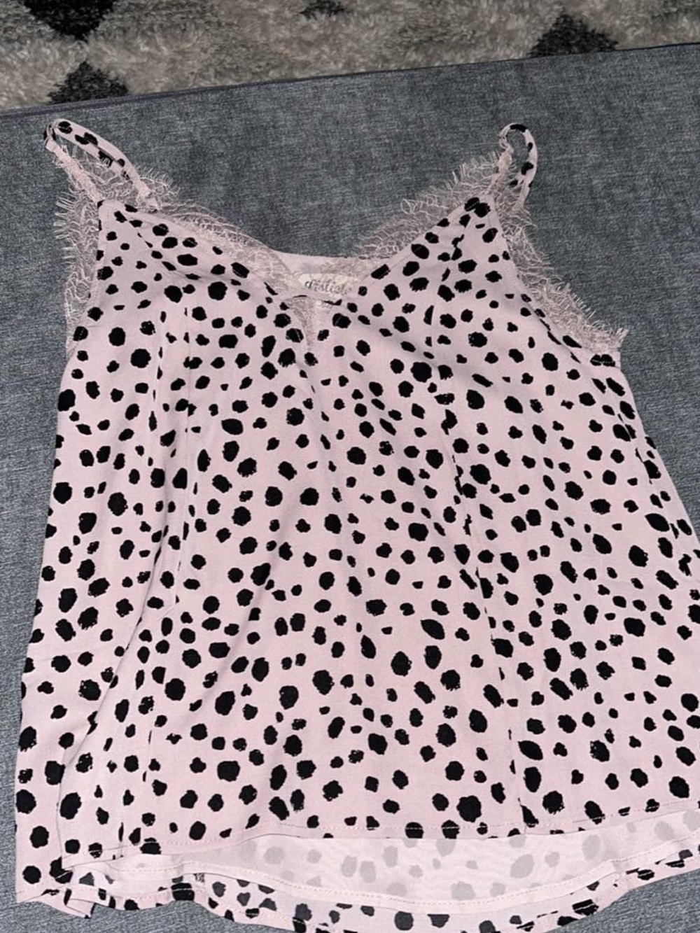 Listicle Pink & Black Spot Lace-Trim Cami